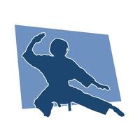 Silhouette of a slim female doing martial art pose. Silhouette of a martial art woman in action pose. vector