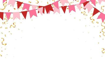 Valentine day with paper red, pink flags  hanging on a string and confetti vector