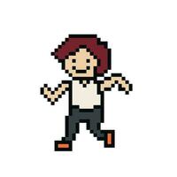 Cute pixel cartoon 8bit character man run or running lifestyle ventor for decoration life style 8 bit male jog marathon exercise vector. vector