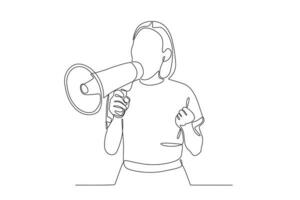 A woman presents her argument with a megaphone vector