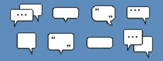 Pixel empty speech bubble. Chat speech. Communication box. Dialog cloud. 8-bit. Game development. Vector illustration on a blue background