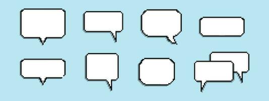 Pixel empty speech bubble. Chat speech. Communication box. Dialog cloud. 8-bit. Game development. Vector illustration on a blue background