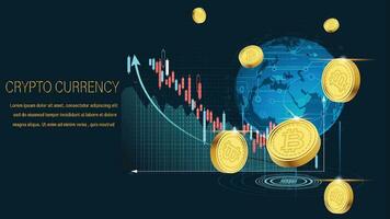 Mobile phone and financia graph.technology element on mobile phone and bitcoin.Cryptocurrency with and fall graph for bitcoin.photo modern technology and Digital cryptocurrency concept. vector