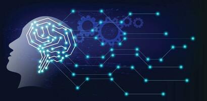 Abstract human head with a line brain network.circle and electricity with blue electronic cycle.Digital data,ai,ascience.Vector Technology background and Artificial intelligence concept. vector