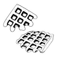 Belgium waffles set black and white vector illustration. Bakery fresh breakfast clipart for menu