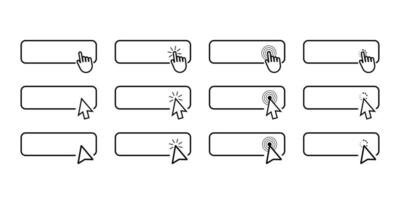 Set of Black and White Clicking Hand Icons for Web Buttons - Vector Illustration