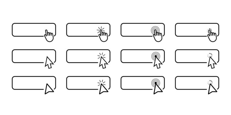 Set of Black and White Clicking Hand Icons for Web Buttons - Vector Illustration