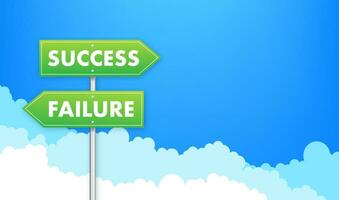 Success and Failure Directional Signs, Vector Illustration for Decision Making, Achievement and Setback Concepts with a Cloudy Sky Background