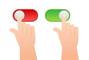 Hands Interacting with Red and Green Toggle Switch Buttons. Vector stock illustration