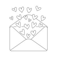 Doodle envelope with hearts. Hand drawn vector illustration. Cute doodle style. Template for Valentines Day simple designs, greeting cards, beautiful decorations, invitations. Graphic design element.