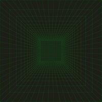3d wireframe grid room in perspective. Cyberspace with green laser beams or green mesh on a black background. Simple futuristic digital hallway space mockup, template interior square, virtual reality. vector