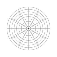 Wheel of life template. Polar grid of 12 segments and 8 concentric circles. Coaching tool for visualizing all areas of life. Blank polar graph paper. Circle diagram of life style balance. Vector icon.