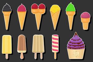 Illustration on theme kit ice cream different types in cone waffle cup vector