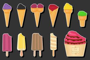 Illustration on theme kit ice cream different types in cone waffle cup vector