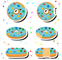 Illustration on theme big set different types sticky donuts, sweet doughnuts various size png