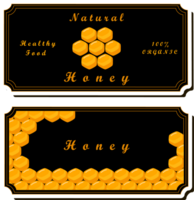 Illustration on theme for label of sugary flowing down honey in honeycomb with bee png