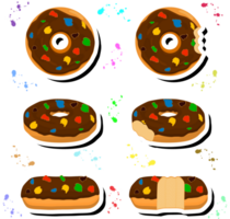 Illustration on theme big set different types sticky donuts, sweet doughnuts various size png