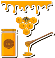 illustratie Aan thema suikerachtig vloeiende naar beneden honing in honingraat met bij png