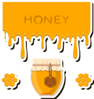 Illustration on theme sugary flowing down honey in honeycomb with bee png