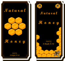 Illustration on theme for label of sugary flowing down honey in honeycomb with bee png