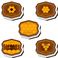 Illustration on theme for label of sugary flowing down honey in honeycomb with bee png