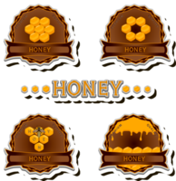 Illustration on theme for label of sugary flowing down honey in honeycomb with bee png