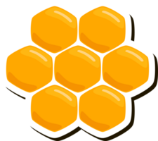 Illustration on theme for label of sugary flowing down honey in honeycomb with bee png