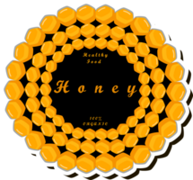 Illustration on theme for label of sugary flowing down honey in honeycomb with bee png