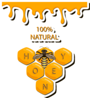 Drop of bee honey drip from hexagonal honeycombs filled with golden nectar png