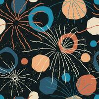 Seamless pattern with colorful fireworks on a dark background vector