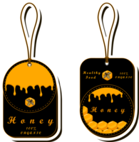 Illustration on theme for label of sugary flowing down honey in honeycomb with bee png