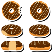 Illustration on theme big set different types sticky donuts, sweet doughnuts various size png