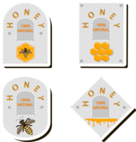 Illustration on theme for label of sugary flowing down honey in honeycomb with bee png