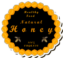 illustratie Aan thema voor etiket van suikerachtig vloeiende naar beneden honing in honingraat met bij png