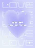 Modern y2k design Valentine's Day poster, greeting card. Trendy aesthetic minimalist vector illustrations with aura heart, abstract shapes, gradient and typography.