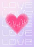 Modern y2k design Valentine's Day poster, greeting card. Trendy aesthetic minimalist vector illustrations with aura heart, abstract shapes, flame, gradient and typography.