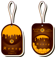 Illustration on theme for label of sugary flowing down honey in honeycomb with bee png