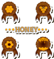 Illustration on theme for label of sugary flowing down honey in honeycomb with bee png