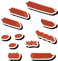 Ilustración sobre el tema del gran conjunto de diferentes tipos de embutidos de carne delicatessen png