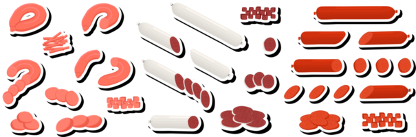 ilustração sobre o tema grande conjunto de diferentes tipos de salsichas de charcutaria png