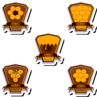 Illustration on theme for label of sugary flowing down honey in honeycomb with bee png