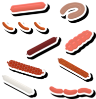 Illustration on theme big set different types delicatessen meat sausages png