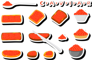 big set various types fish caviar, bread different size png