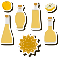 Illustration on theme big set different types liquid oil, bottle various size png