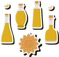 Illustration on theme big set different types liquid oil, bottle various size png
