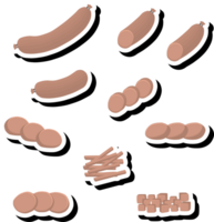 Illustration on theme big set different types delicatessen meat sausages png