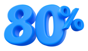 80 percentuale via vendita sconto - 3d blu numero promozione png