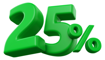25 percentage off sale discount - 3d green number promotion png