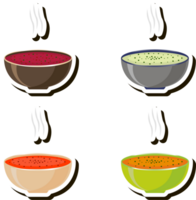 Illustration on theme big set various types beautiful tasty edible hot homemade soups png