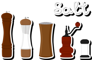 Illustration on theme big set different types ware filled salt for organic cooking png